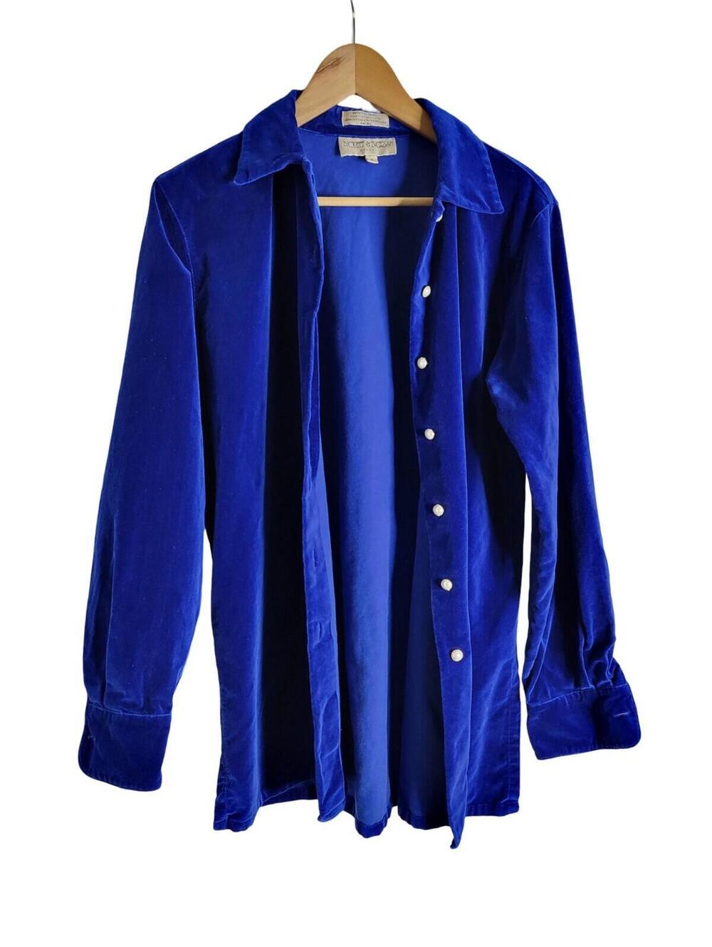 Bickett & Ingrish 100% Macau Blue Velvet Boyfriend Tunic Top Jacket Size 8